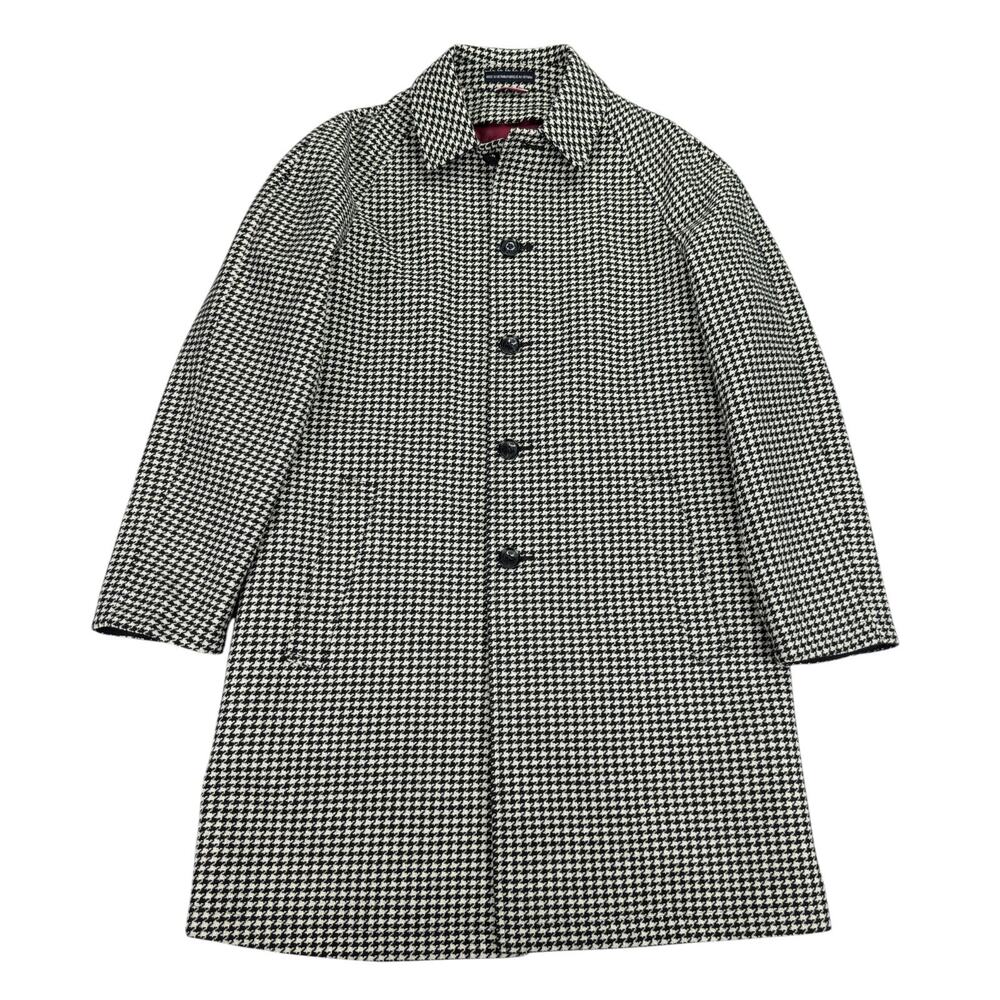 Tommy Hilfiger Mens Modern Fit Stretch Houndstooth Overcoat Black White 38R